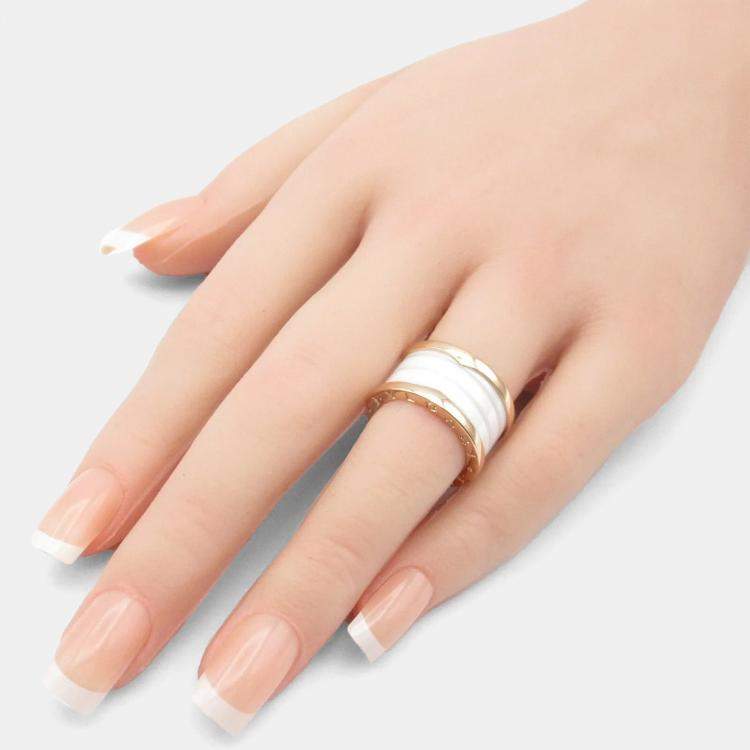 Pre Owned Bvlgari B.Zero1 18K Rose Gold and Ceramic Band Ring EU 50