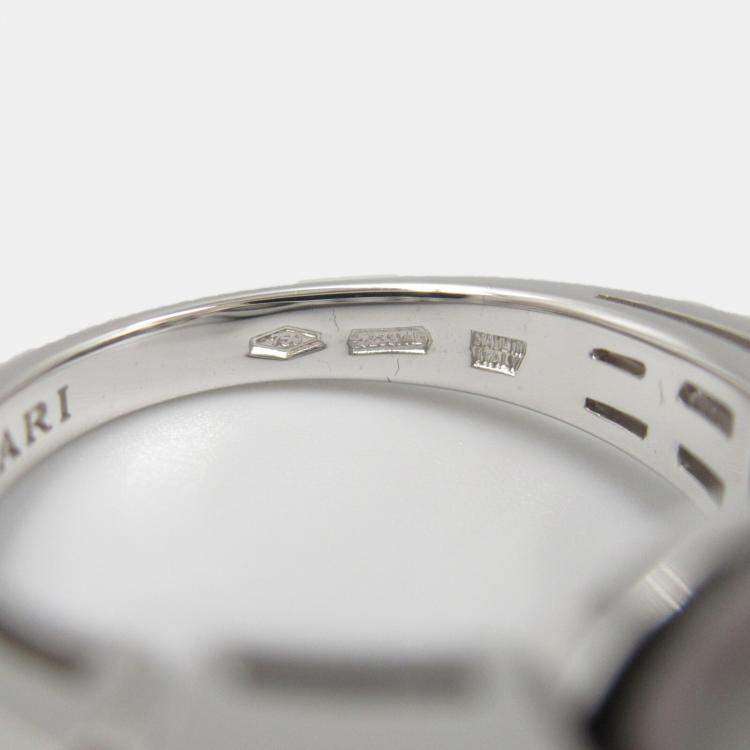 Pre Owned Bvlgari Pearl and Diamond 18k White Gold Ring EU 48