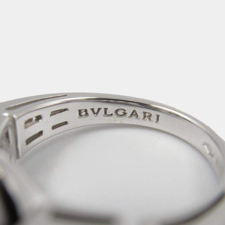Pre Owned Bvlgari Pearl and Diamond 18k White Gold Ring EU 48