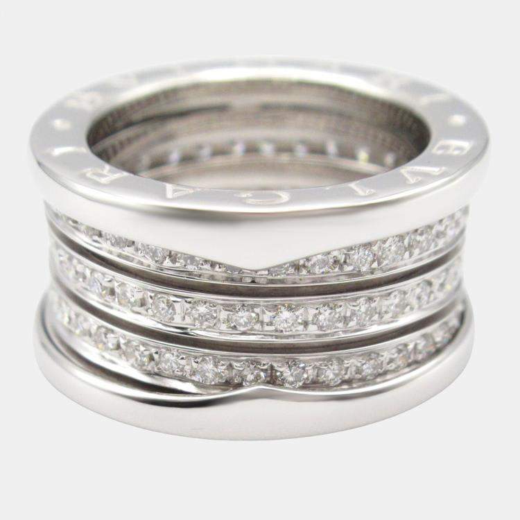 Pre Owned Bvlgari B.Zero1 18K White Gold and Diamond Band Ring EU 48