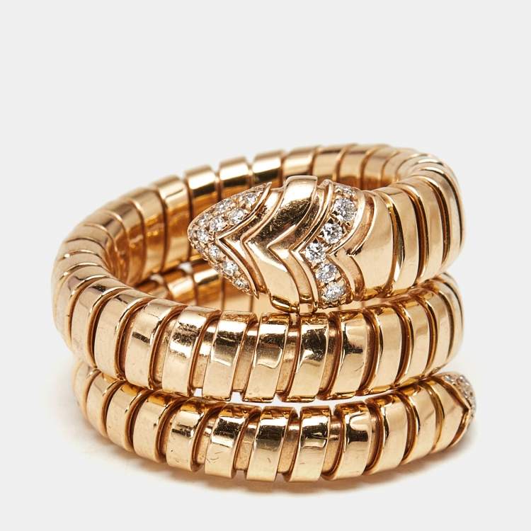 Pre Owned Bulgari Serpenti Tubogas Diamond 18k Rose Gold Wrap Ring Size 55 (L)