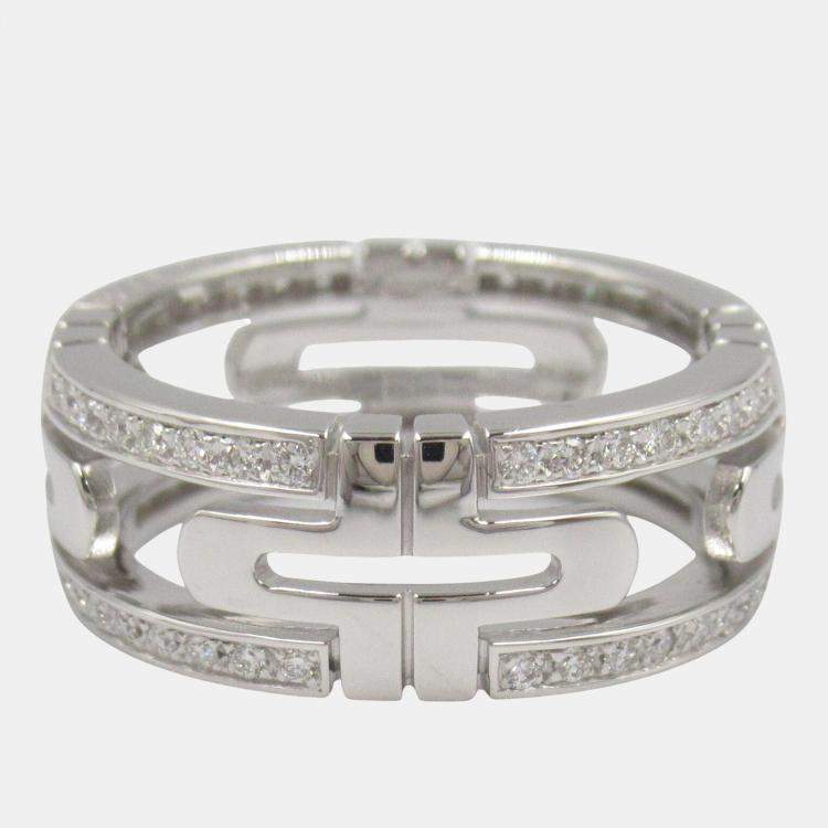 Pre Owned Bvlgari Parentesi Small 18K White Gold Diamond Ring EU54