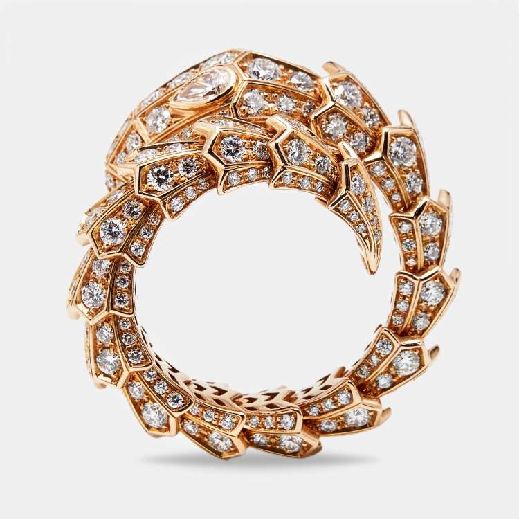 Pre Owned Bvlgari Serpenti Diamonds 18k Rose Gold Ring Size 54 (M/L)