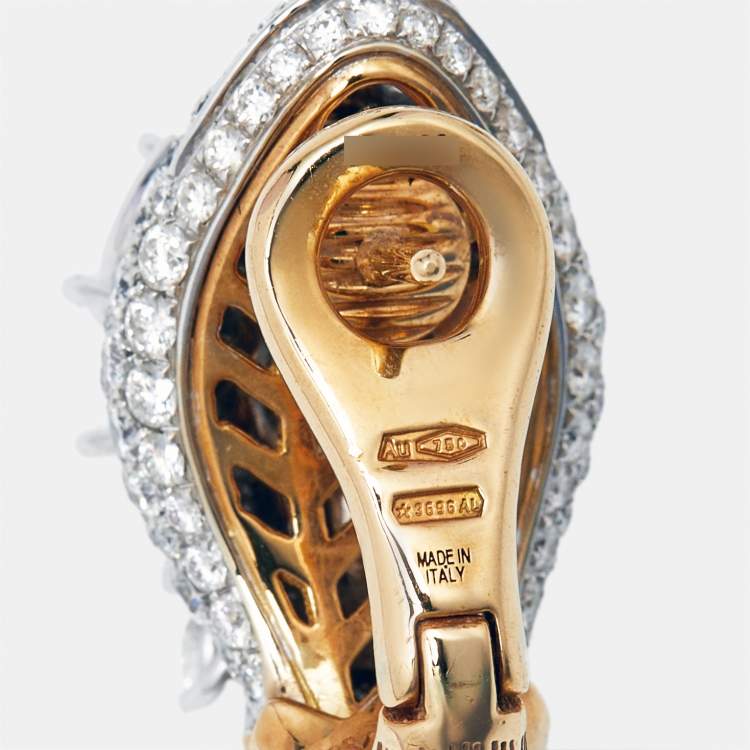 Pre Owned Bvlgari Serpenti Diamonds Rubies 18k Two Tone Gold Earrings