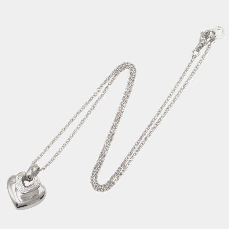 Pre Owned Bvlgari Doppio Cuore Heart 18K White Gold Diamond Pendant Necklace