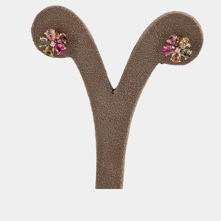 Pre Owned Bvlgari Flower 18K Yellow Gold Diamond and Multi-Color Sapphire Earrings