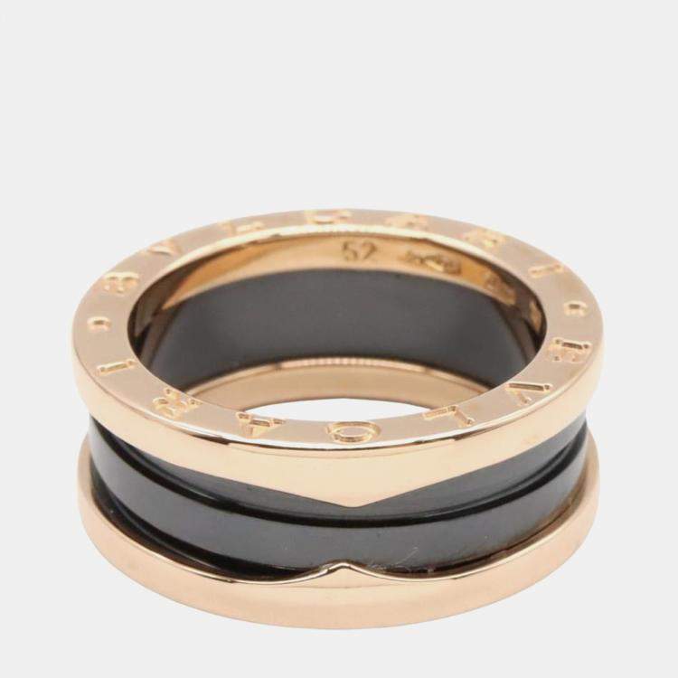 Pre Owned Bvlgari B.Zero1 18K Rose Gold Ceramic 2-Band Ring EU 52