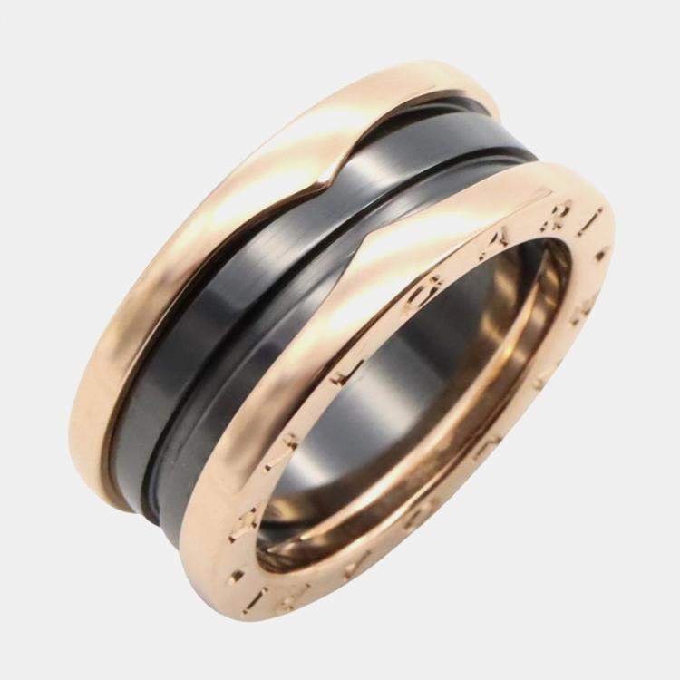 Pre Owned Bvlgari B.Zero1 18K Rose Gold Ceramic 2-Band Ring EU 52