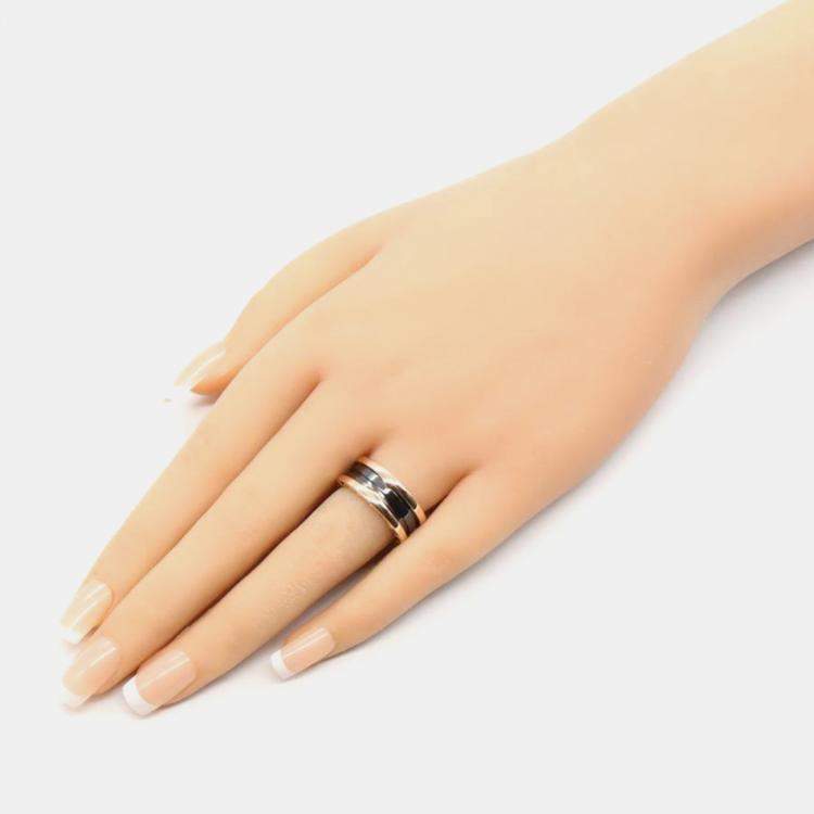 Pre Owned Bvlgari B.Zero1 18K Rose Gold Ceramic 2-Band Ring EU 52