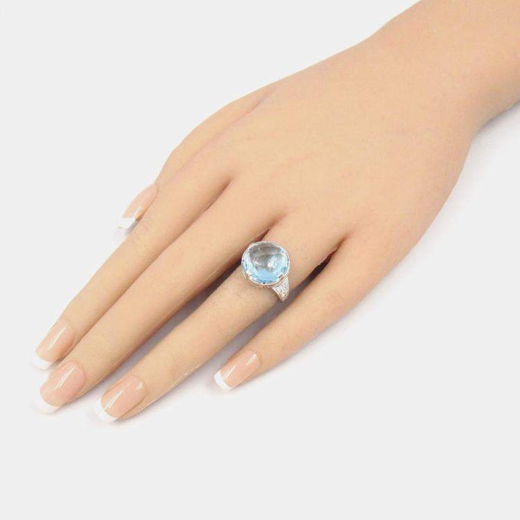 Pre Owned Bvlgari Topaz & Diamond Parentesi 18K White Gold Cocktail Ring EU 49