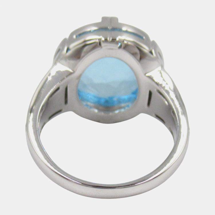 Pre Owned Bvlgari Topaz & Diamond Parentesi 18K White Gold Cocktail Ring EU 49
