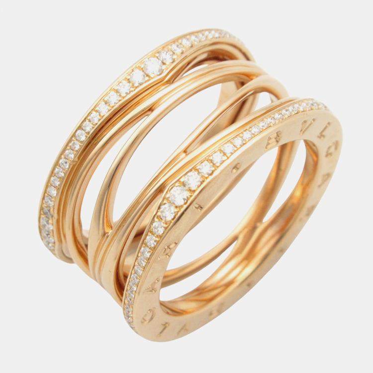 Pre Owned Bvlgari B.Zero1Design Legend 18K Pink Gold Diamond Ring EU 59