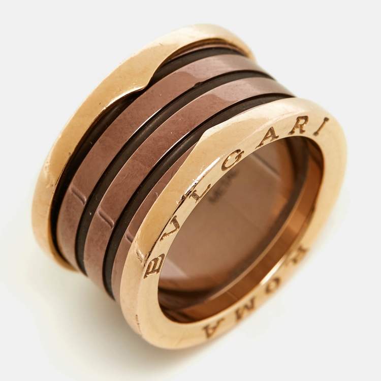 Pre Owned Bvlgari B.Zero1 4-Band Metal 18k Rose Gold Band Ring Size 54