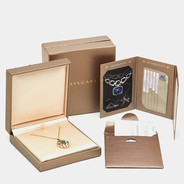 Pre Owned Bvlgari Serpenti Seduttori Diamond Malachite Blue Sapphire 18K Rose Gold Pendant Necklace