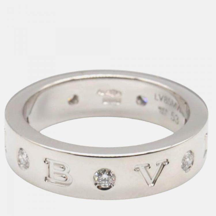 Pre Owned Bvlgari 18K White Gold and Diamond Band Ring EU 53