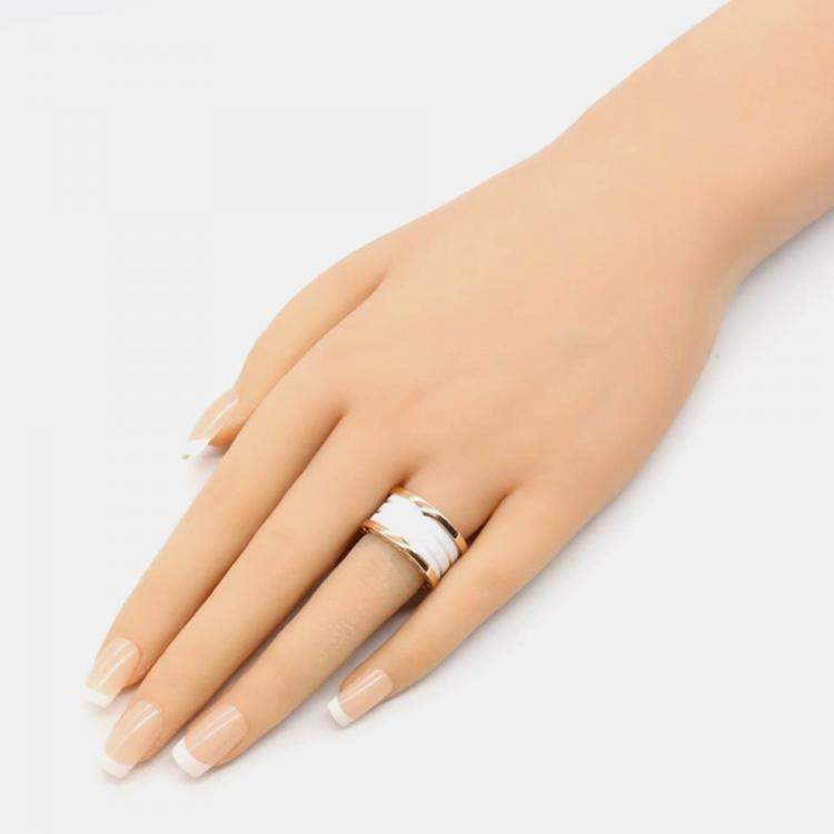 Pre Owned Bvlgari B.Zero1 18K Rose Gold and Ceramic Band Ring EU 51