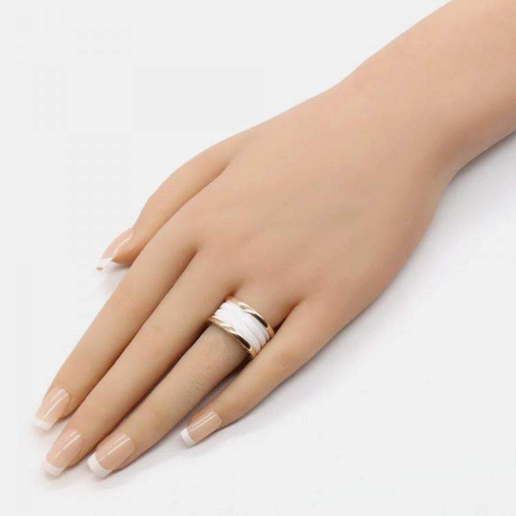 Pre Owned Bvlgari B.Zero1 18K Rose Gold and Ceramic Band Ring EU 53
