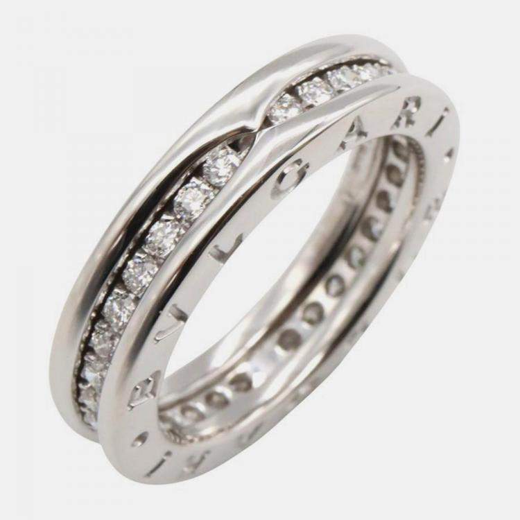 Pre Owned Bvlgari B.Zero1 18K White Gold and Diamond Band Ring EU 52