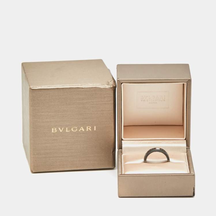 Pre Owned Bvlgari Bvlgari Ceramic Diamond 18k White Gold Ring Size 53