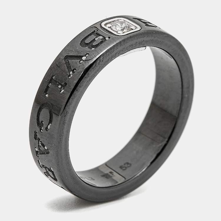 Pre Owned Bvlgari Bvlgari Ceramic Diamond 18k White Gold Ring Size 53