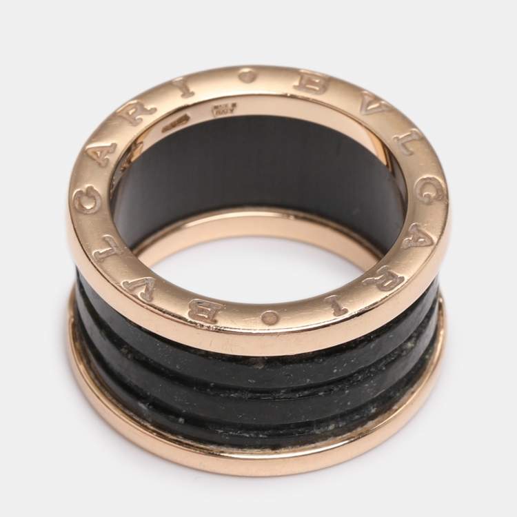 Pre Owned Bvlgari B.Zero1 18K Rose Gold and Ceramic Band Ring EU 53
