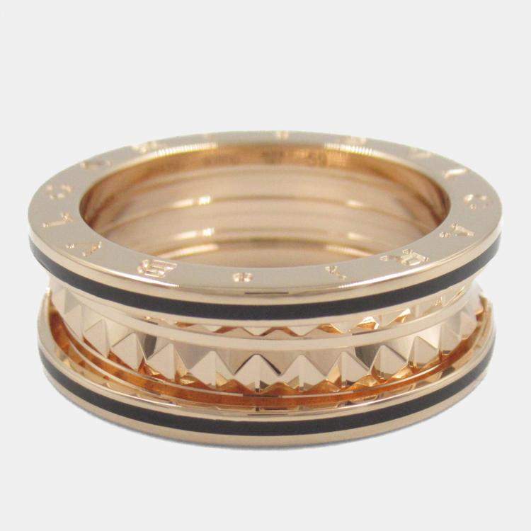 Pre Owned Bvlgari B.zero1 18K Rose Gold and Black Ceramic Ring EU 59