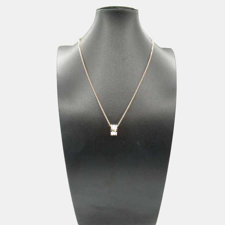Pre Owned Bvlgari B.zero1 Design Legend 18K Rose Gold and White Ceramic Pendant Necklace