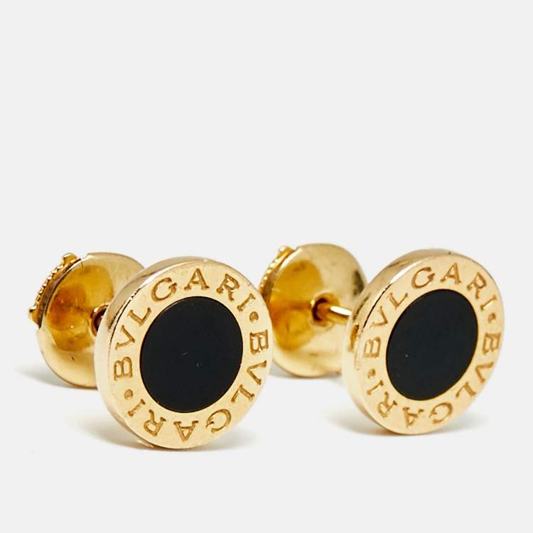 Pre Owned Bvlgari Bvlgari Bvlgari Onyx 18k Yellow Gold Stud Earrings