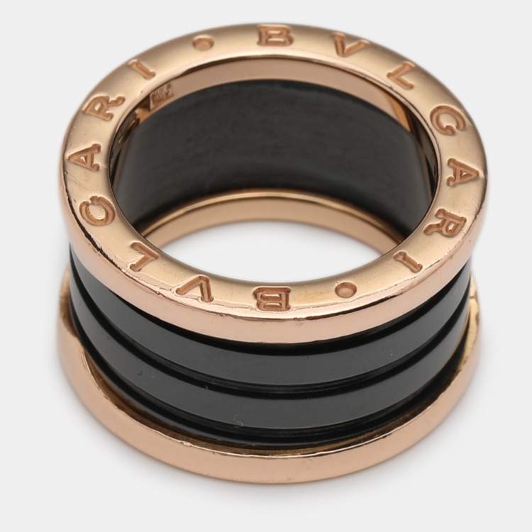 Pre Owned Bvlgari B.Zero1 4-Band Black Ceramic 18K Rose Gold Band Ring Size 51