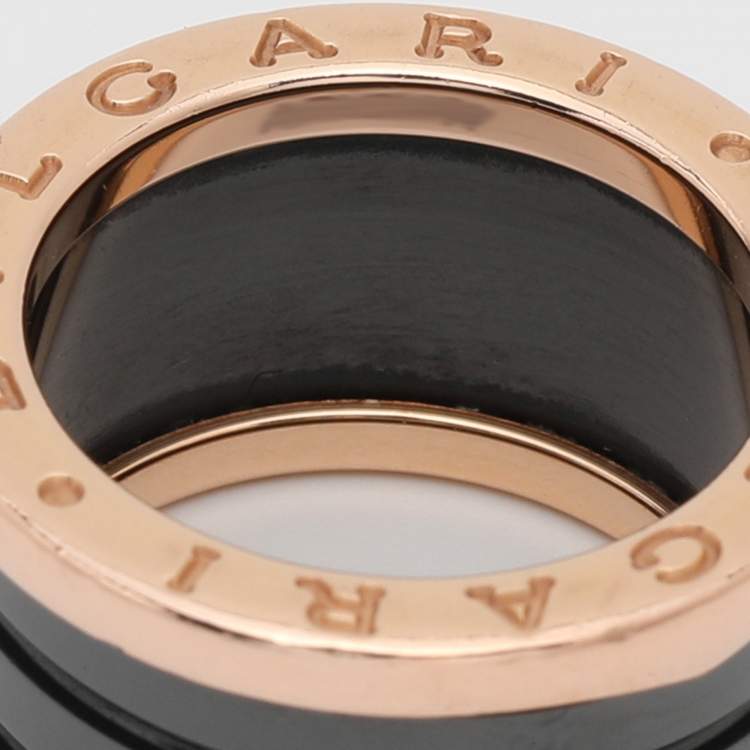 Pre Owned Bvlgari B.Zero1 4-Band Black Ceramic 18K Rose Gold Band Ring Size 51