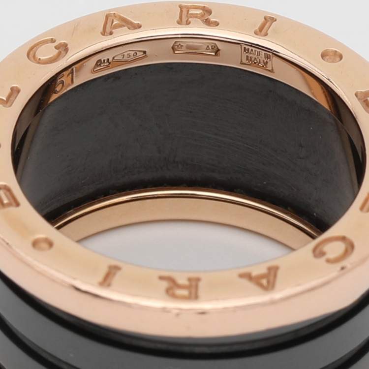Pre Owned Bvlgari B.Zero1 4-Band Black Ceramic 18K Rose Gold Band Ring Size 51