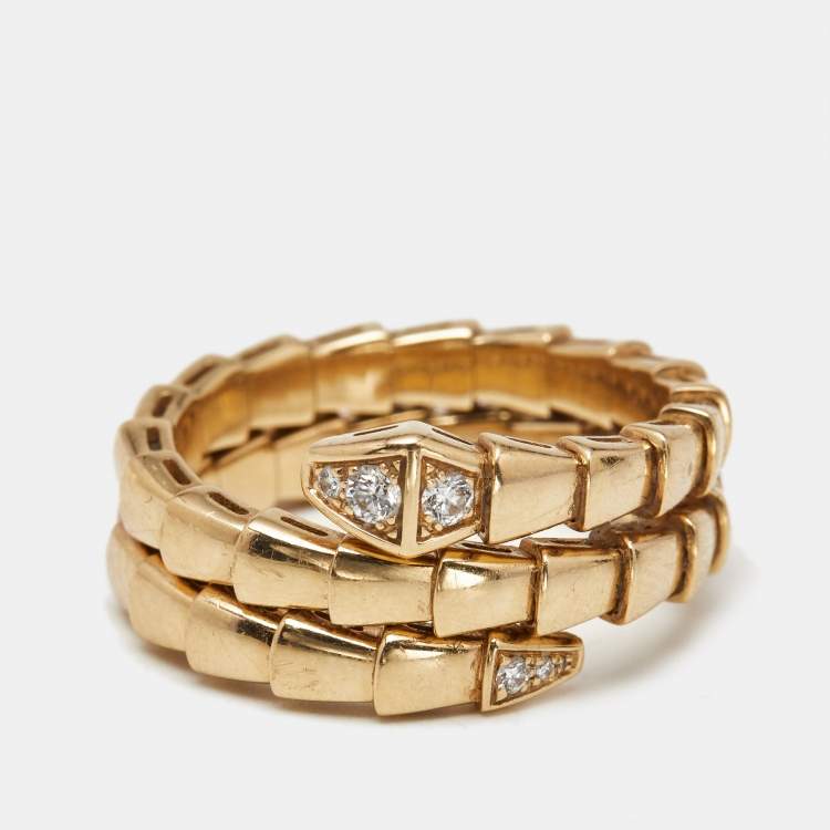 Pre Owned Bvlgari Serpenti Viper Diamonds 18k Yellow Gold Ring Size 58