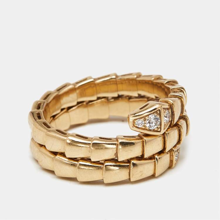 Pre Owned Bvlgari Serpenti Viper Diamonds 18k Yellow Gold Ring Size 58