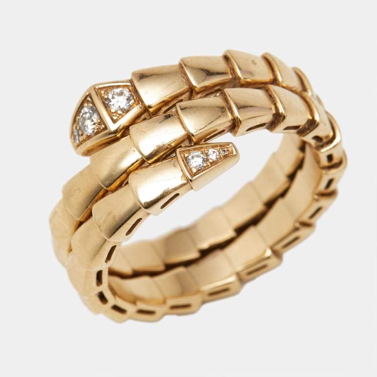 Pre Owned Bvlgari Serpenti Viper Diamonds 18k Yellow Gold Ring Size 58