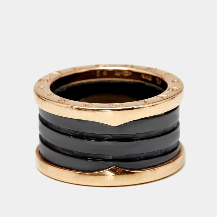 Pre Owned Bvlgari B.Zero1 18K Rose Gold Ceramic Band Ring Size 54