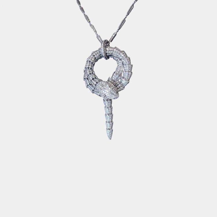 مملوكة مسبقًا Bulgari Serpenti Double Coil Necklace White Gold Full Diamond