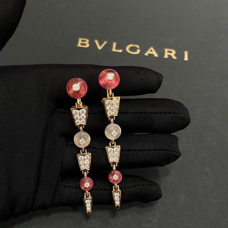 Pre Owned Bulgari Serpenti Viper Earrings Rose Gold Tourmaline Moonstone Diamond