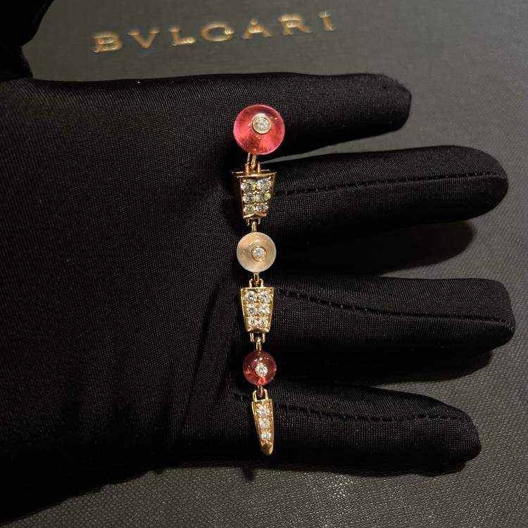 Pre Owned Bulgari Serpenti Viper Earrings Rose Gold Tourmaline Moonstone Diamond