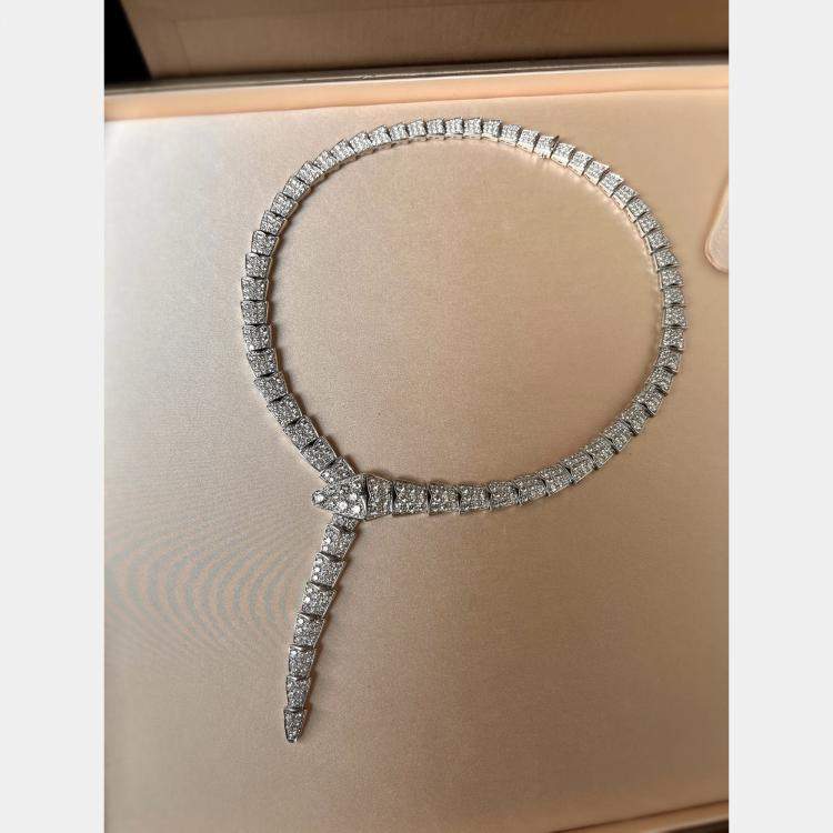مملوكة مسبقًا Bulgari Serpenti Viper Necklace White Gold Full Diamond Wide Model