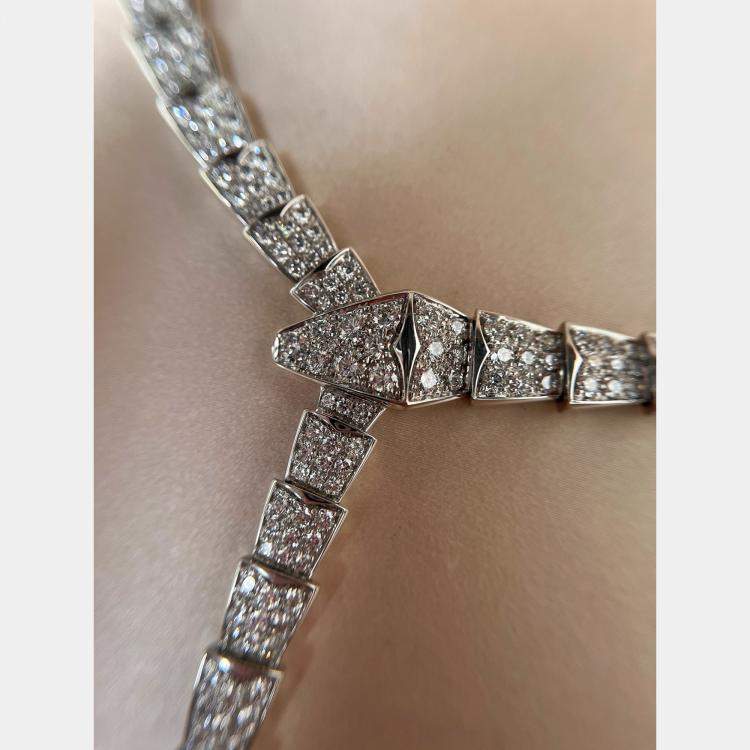 مملوكة مسبقًا Bulgari Serpenti Viper Necklace White Gold Full Diamond Wide Model