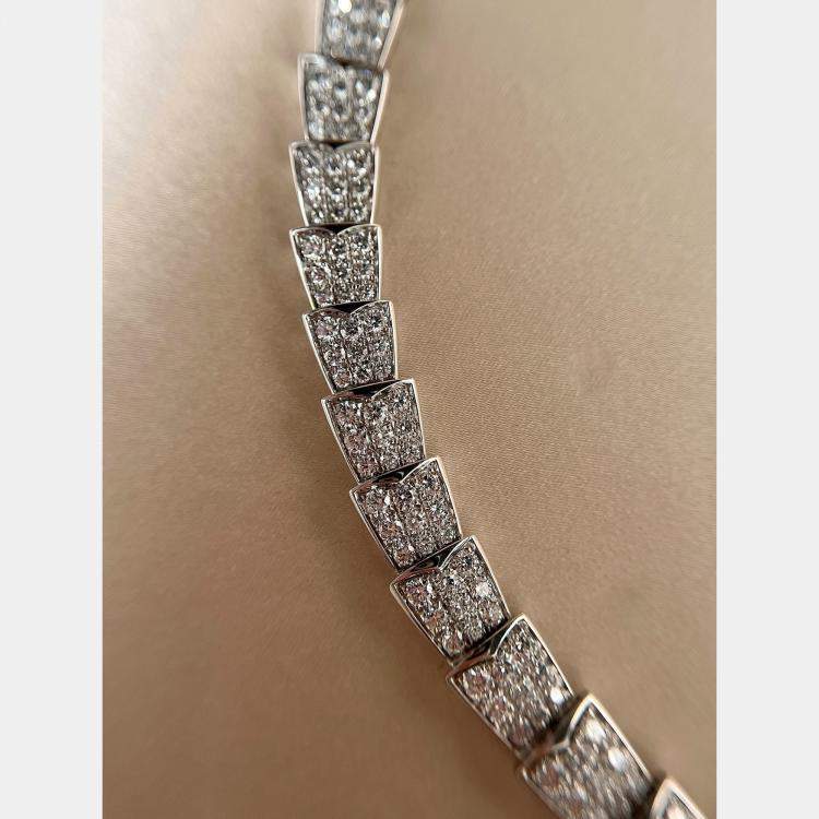 مملوكة مسبقًا Bulgari Serpenti Viper Necklace White Gold Full Diamond Wide Model