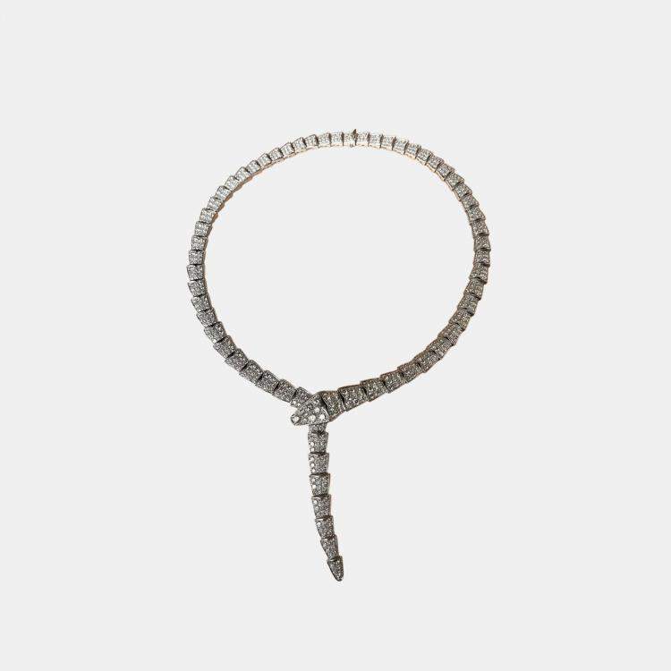 مملوكة مسبقًا Bulgari Serpenti Viper Necklace White Gold Full Diamond Wide Model