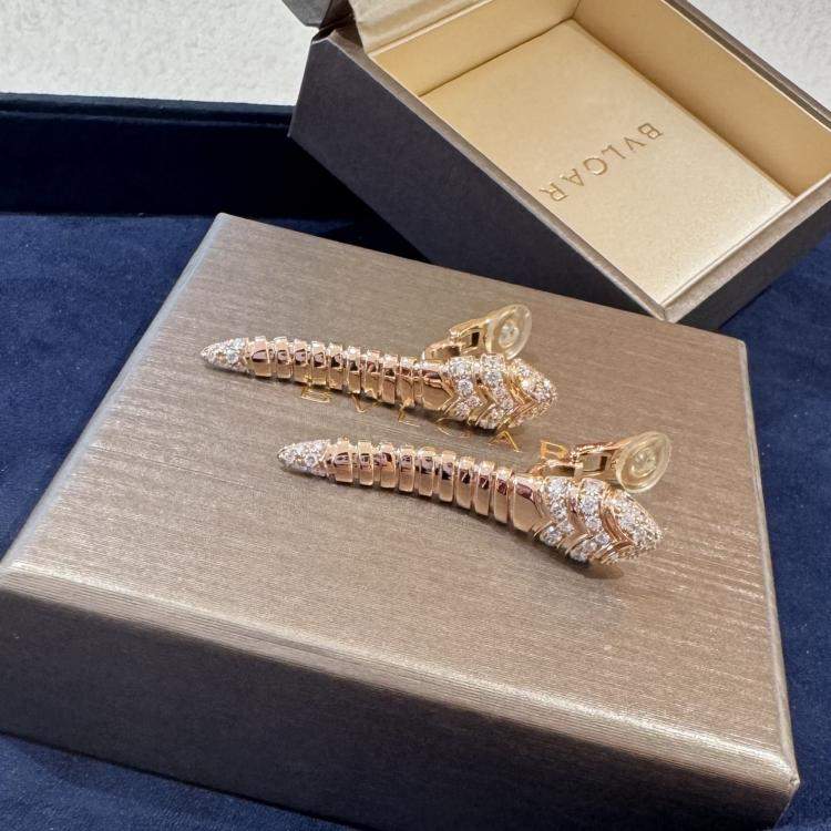Pre Owned Bulgari Serpenti Bone Earrings Rose Gold Diamond