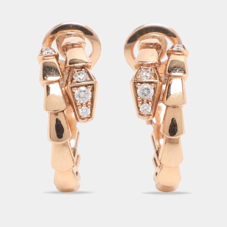 Pre Owned Bvlgari Serpenti Viper Diamond 18K Rose Gold Earrings