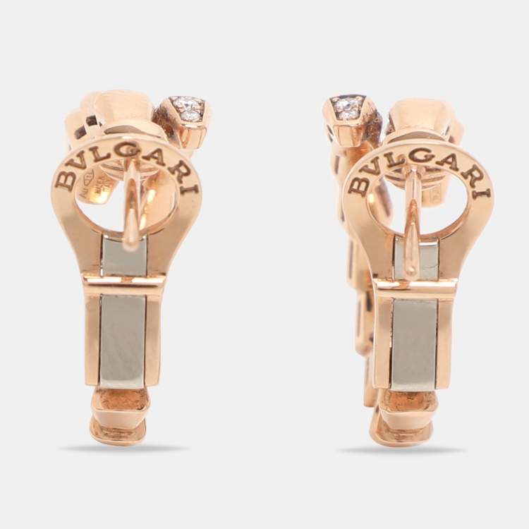 Pre Owned Bvlgari Serpenti Viper Diamond 18K Rose Gold Earrings