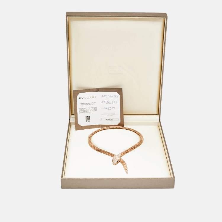 Pre Owned Bvlgari Serpenti Diamonds Onyx 18k Rose Gold Necklace
