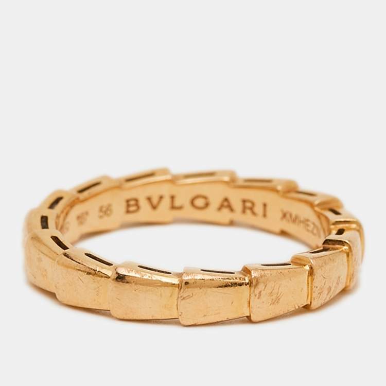 Pre Owned Bvlgari Serpenti Viper 18K Rose Gold Band Ring Size 56