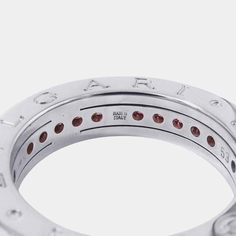 Pre Owned Bvlgari B.Zero1 18K White Gold Garnet Ring EU 53
