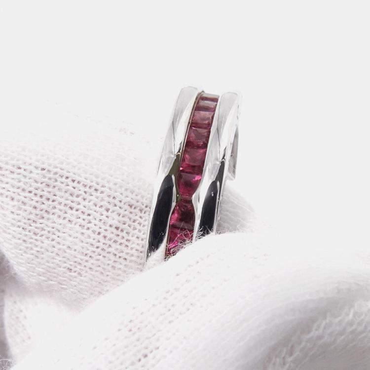 Pre Owned Bvlgari B.Zero1 18K White Gold Garnet Ring EU 53