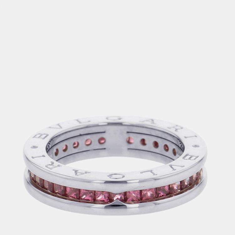 Pre Owned Bvlgari B.Zero1 18K White Gold Garnet Ring EU 53